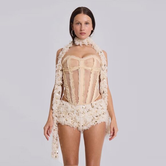 Jaded London Nude First Date Organza Frayed Boned Corset size US 6 NWT - Picture 1 of 9